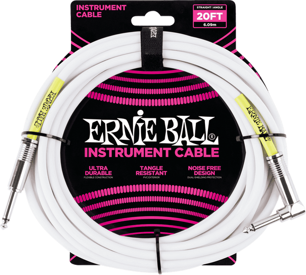 Ernie Ball CLASSIC INSTRUMENT CABLES JACK/JACK BENT 6M WHITE