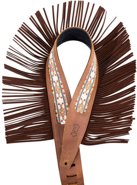 Levys THE OUTLAW - 6,35 CM CRAZY HORSE LEATHER STRAP WITH SUEDE FRINGE AND WESTERN PATERN - BROWN