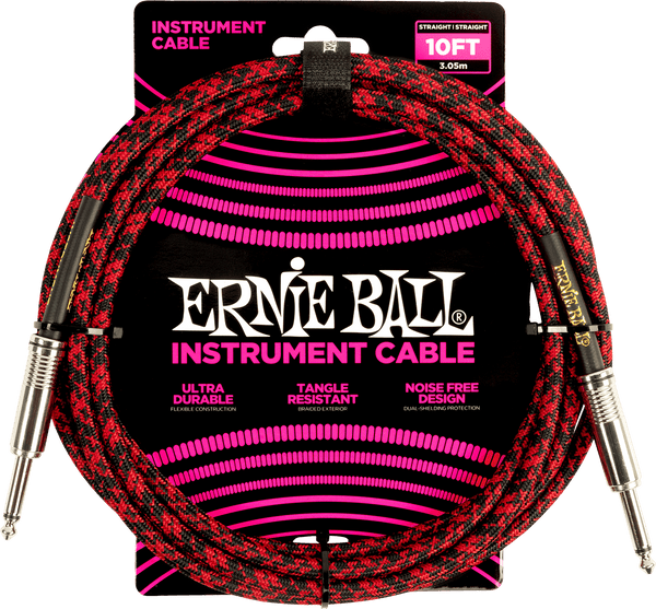 Ernie Ball 3M JACK MONO MALE TO JACK MONO MALE RED AND BLACK