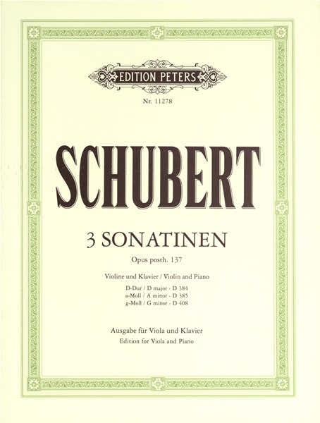 Edition Peters Schubert Franz - Three Sonatinas Op.Post 137 - Viola And Piano