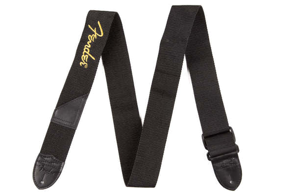 Fender 2" Black Poly Strap W/ Yellow Logo