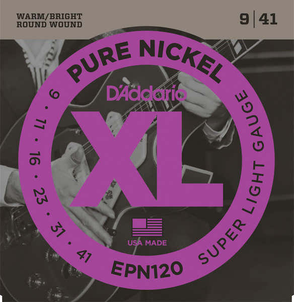 D'ADDARIO EPN120 PURE NICKEL ELECTRIC GUITAR STRINGS SUPER LIGHT 9-41