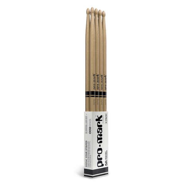Promark CLASSIC FORWARD 5A HICKORY DRUMSTICKS OVAL WOOD TIP 4-PACK