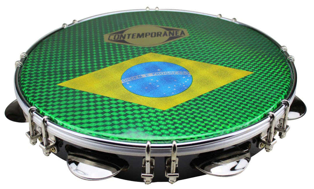 C-PL11-01B - Pandeiro 11" Black - Brazil Flag