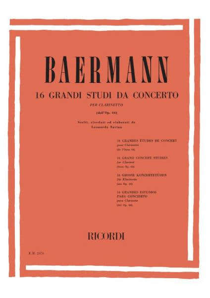 Ricordi BAERMANN K. - 16 GRANDI STUDI DA CONCERTO - CLARINETTE