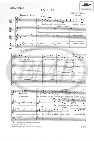 EMB (Editio Musica Budapest) Kodaly Z. - Esti Dal - 4 Voix Mixtes