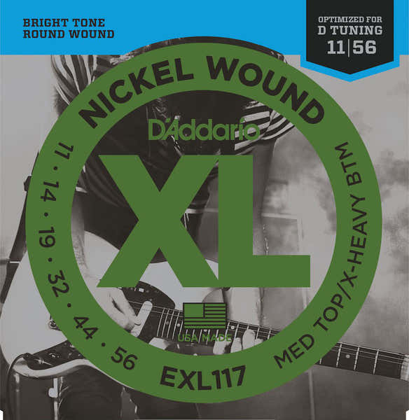 D'ADDARIO EXL117 NICKEL WOUND ELECTRIC GUITAR STRINGS MEDIUM TOP/EXTRA-HEAVY BOTTOM 11-56