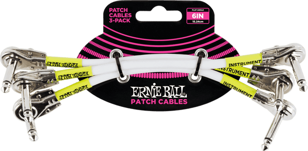 Ernie Ball 6" FLAT ANGLE / FLAT ANGLE PATCH CABLE 3-PACK WHITE