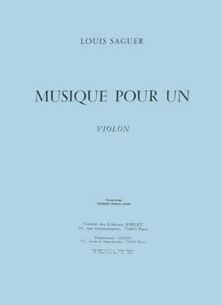 Saguer - Musique Pour Un Violon - Violon