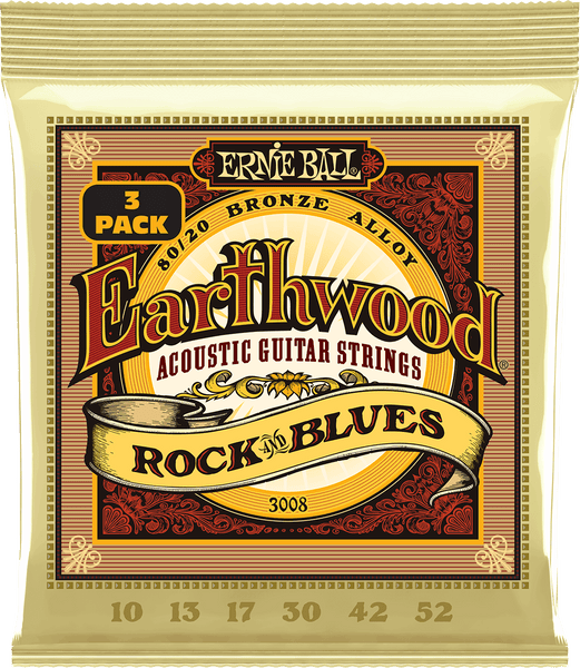 Ernie Ball CORDES EARTHWOOD 80/20 BRONZE ROCK&BLUES 10-52 - PACK DE 3