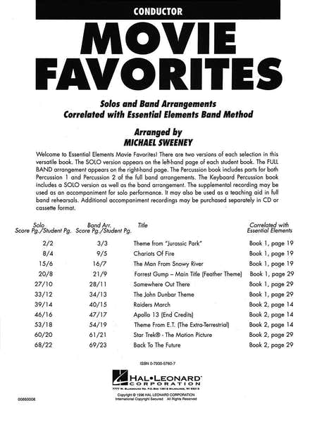 Hal Leonard MOVIE FAVORITES + CD - CONDUCTEUR