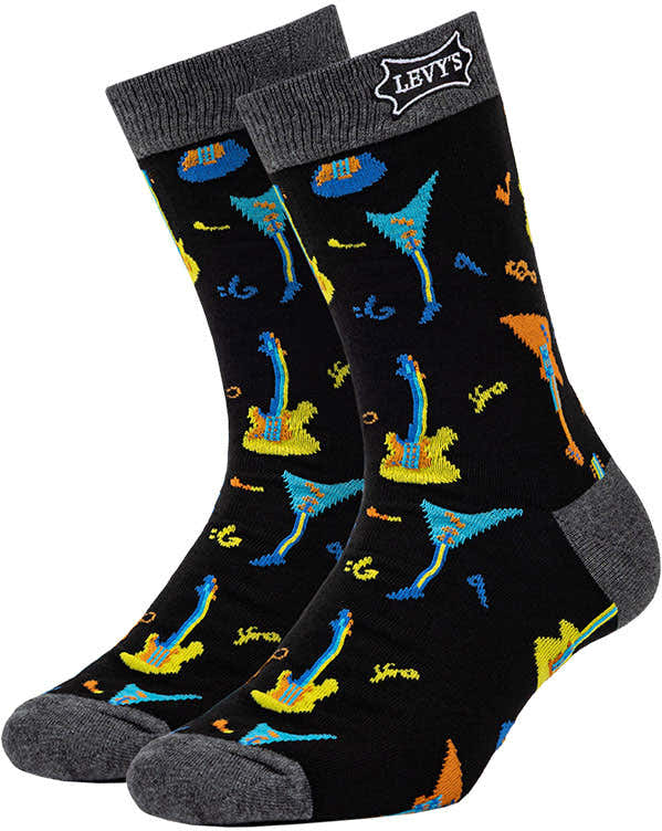 Pair of socks with electric guitar motif