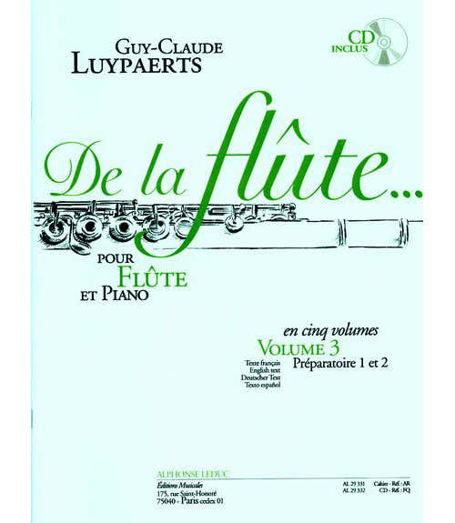 Leduc LUYPAERTS G.C. - DE LA FLUTE. VOL. 3 - FLUTE ET PIANO + CD