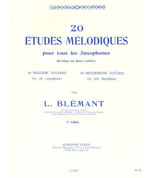 Leduc Blemant L. - 20 Etudes Melodiques Pour Saxophone Vol.1