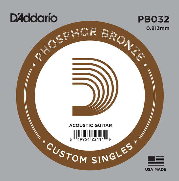 D'ADDARIO PB032 PHOSPHOR BRONZE WOUND ACOUSTIC GUITAR SINGLE STRING .032