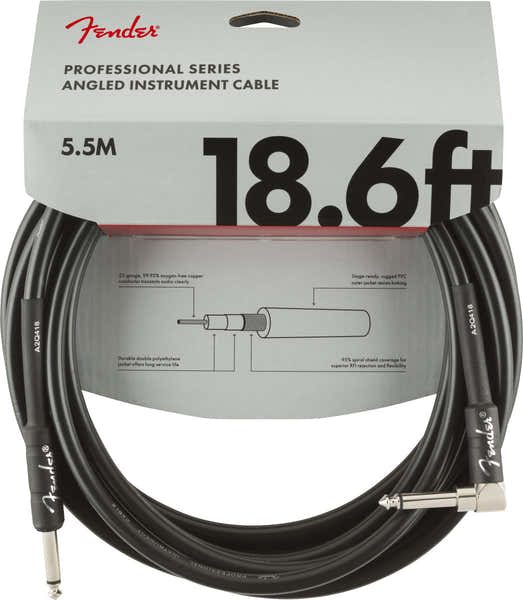Fender PROFESSIONAL INSTRUMENT CABLE STRAIGHT/ANGLE 18.6' BLACK