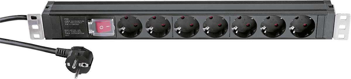 19" 230V RACKMOUNTABLE POWER SOCKET WITH 7 SOCKETS + INTER.