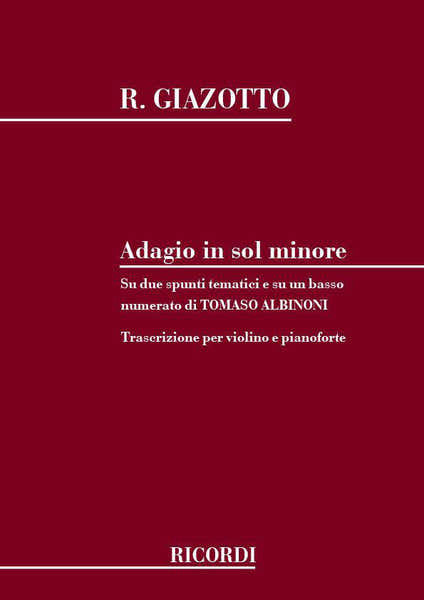 Ricordi GIAZOTTO R. - ADAGIO IN SOL MINORE PER ARCHI E ORGANO