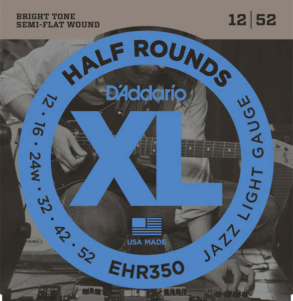 D'ADDARIO EHR350 HALF ROUND ELECTRIC GUITAR STRINGS JAZZ LIGHT 12-52