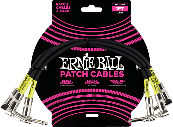 Ernie Ball Instrument Patch Cables Pack of 3 - Angled - 30CM Black