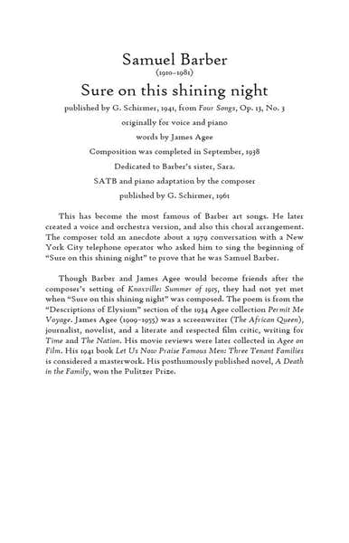 Hal Leonard Barber Samuel - Sure On The Shining Night Op.13 N°3 - Satb & Piano