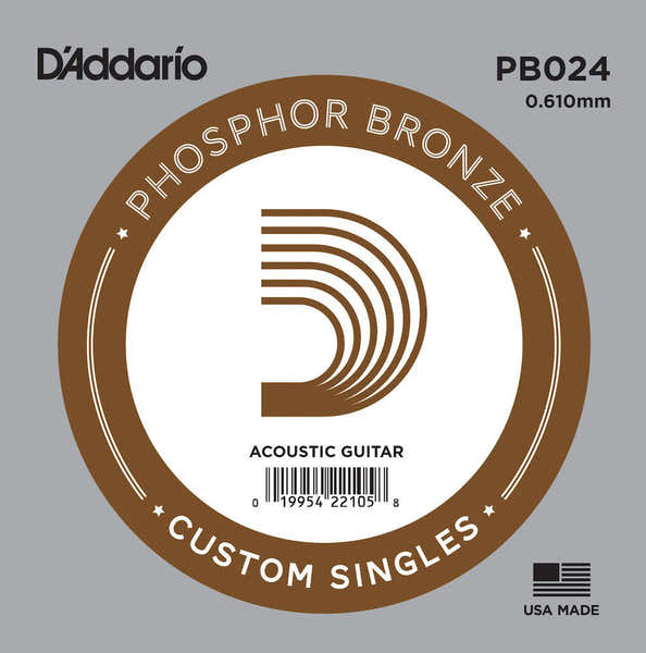 D'ADDARIO PB024 PHOSPHOR BRONZE WOUND ACOUSTIC GUITAR SINGLE STRING .024