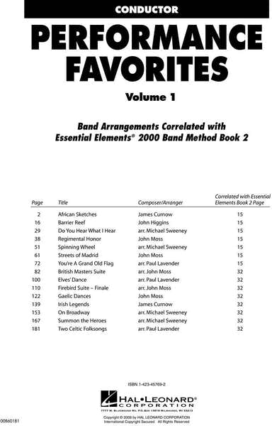 Hal Leonard Performance Favorites Vol. 1 - Conductor