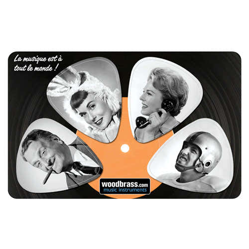 Pikcard Fifties Woodbrass Card Of 4 Detachable Picks