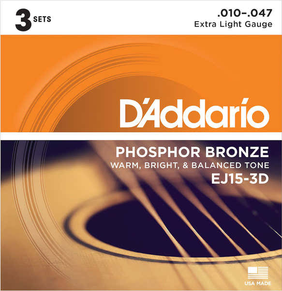 D'ADDARIO OF 3 ACOUSTIC SETS EJ15 10 14 23 30 39 47