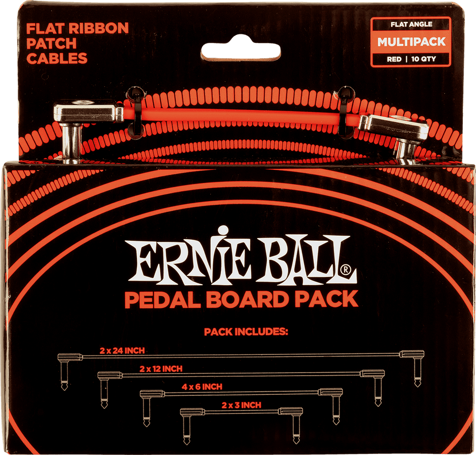Pedalboard Pack - 10 Patches in 4 Assorted Lengths - Thin & Flat Elbow - Red