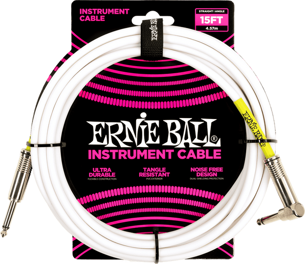 Ernie Ball 4.5M JACK MONO MALE TO JACK MONO MALE ANGLED WHITE