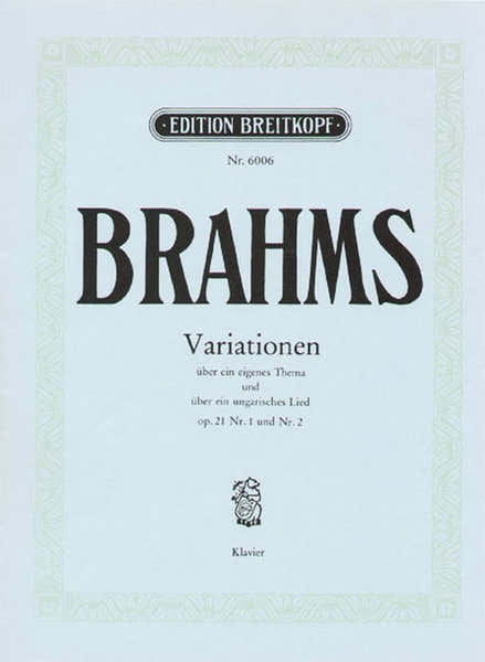 Edition Breitkopf Brahms Johannes - Variationen Op. 21 - Piano