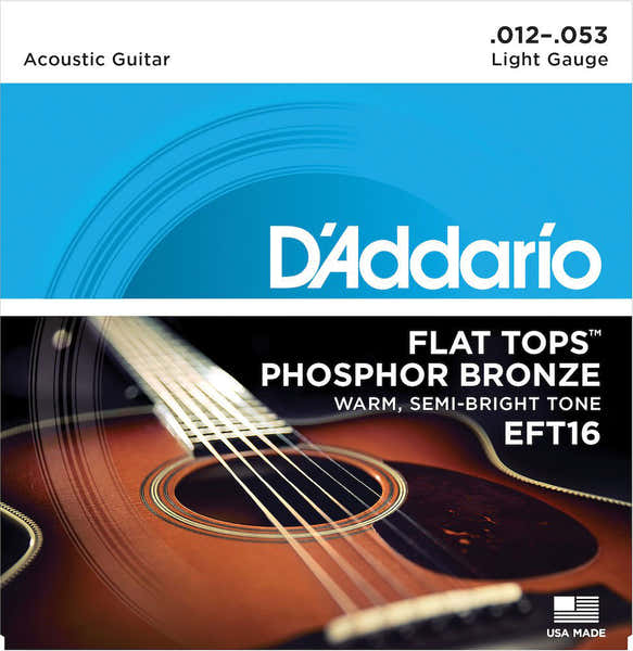 D'ADDARIO EFT16 FLAT TOPS PHOSPHOR BRONZE ACOUSTIC GUITAR STRINGS LIGHT 12-53