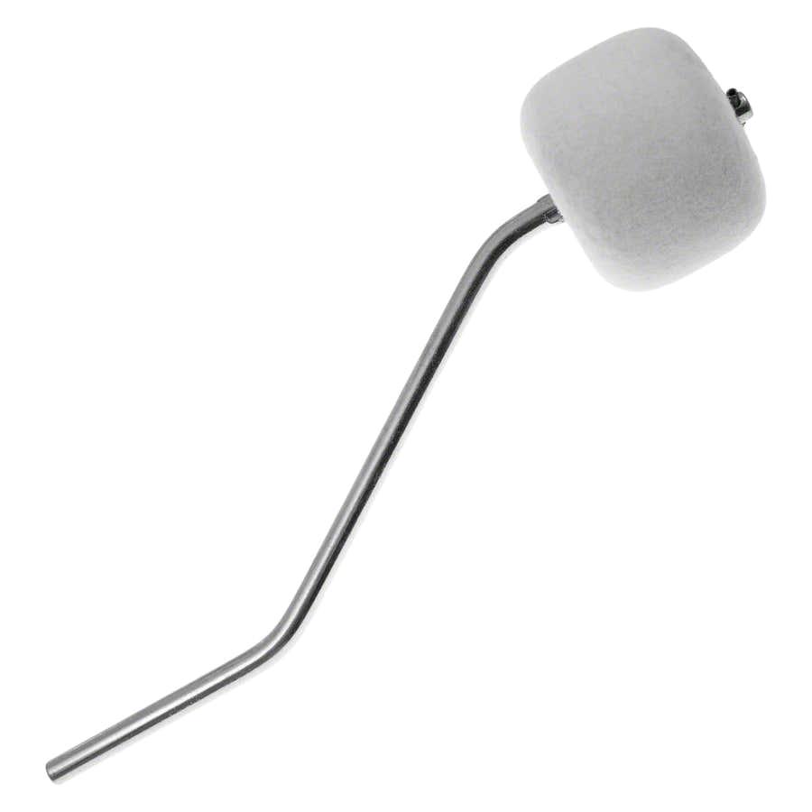 306B - BD BEATER - WHITE FELT - CHROME SHAFT - BENT FOR DOUBLE PEDAL