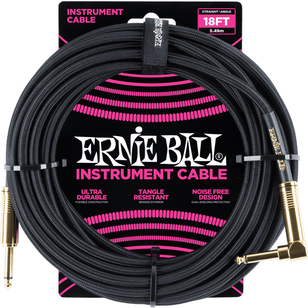 Ernie Ball Instrument Cables Woven Sheath Jack/jack Angled 5,5M Black