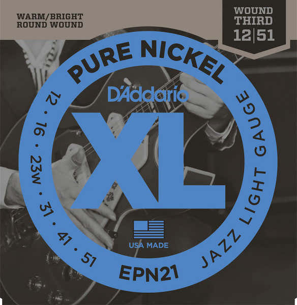 D'ADDARIO EPN21 PURE NICKEL ELECTRIC GUITAR STRINGS JAZZ LIGHT 12-52