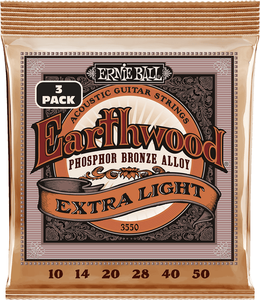 Ernie Ball CORDES EARTHWOOD PHOSPHORE BRONZE EXTRA LIGHT 10-50 - PACK DE 3