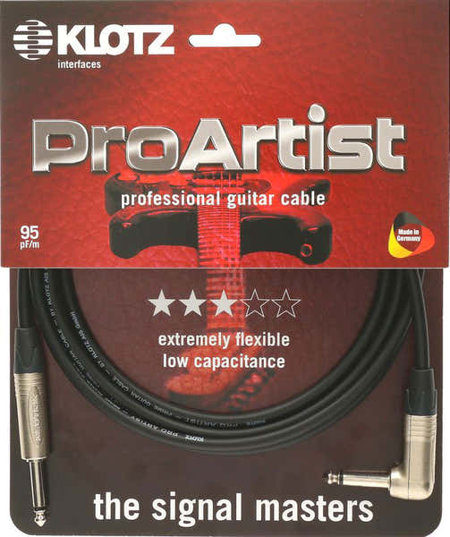 Klotz PRON030PR PRO ARTIST INSTR. 3M CABLE JACK 2P - JACK 2P 90 JACK