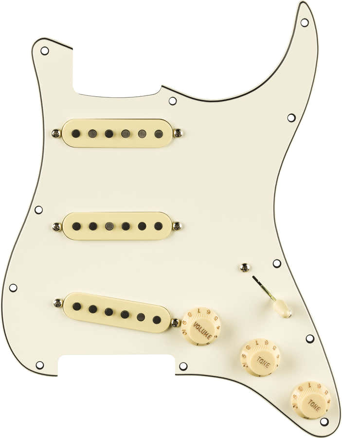 Pre-Wired Strat Pickguard Pure Vintage '59 with RWRP Middle Parchment 11 Hole PG