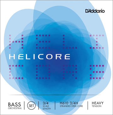 STRING SET FOR DOUBLE BASS ORCHESTRA HELICORE 3/4 FRET FRETBOARD HEAVY TENSION