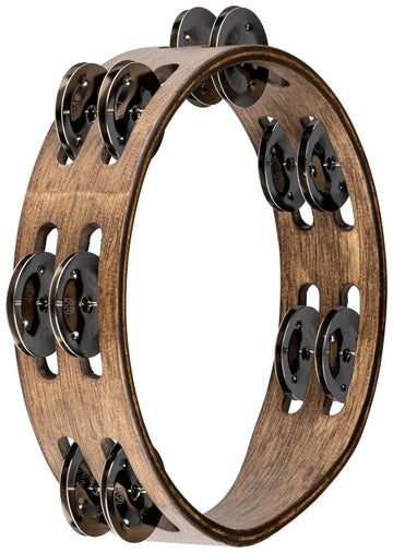 Wood Tambourine 8 Brown Brass Cymbals