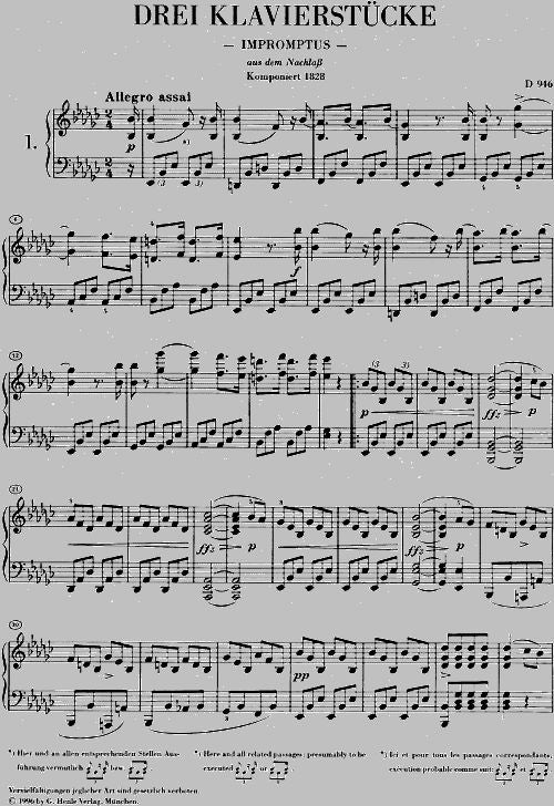 Schubert F. - 3 Piano Pieces - Impromptus - D 946 Posthumous