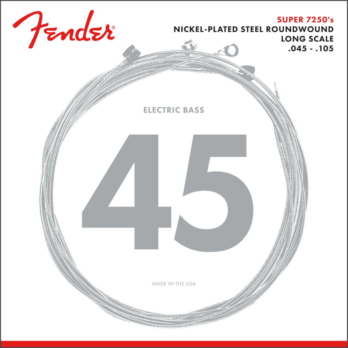 7250 Bass Strings, Nickel Plated Steel, Long Scale, 7250M .045-.105 Gauges, (4)
