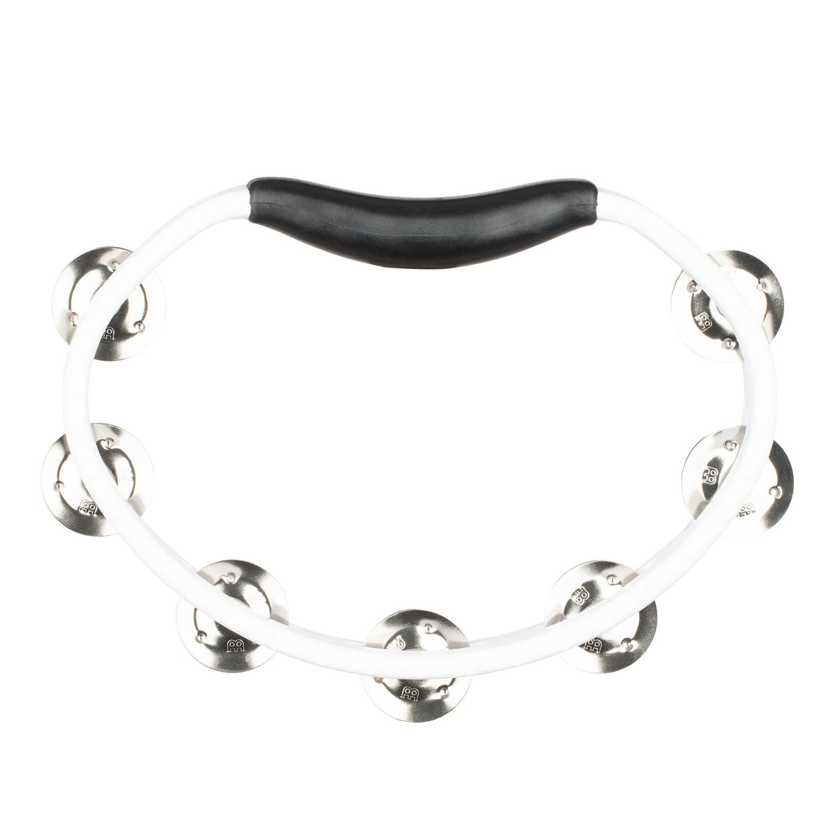 PERCUSSION HEADLINER SERIES HAND HELD ABS TAMBOURINE SINGLE ROW WHITE STAINLESS STEEL JINGLES
