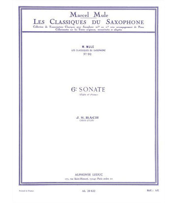 BACH J.S. - 6e SONATE (FLUTE) - SAXOPHONE & PIANO