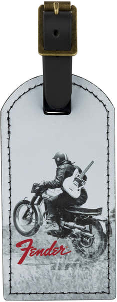 Fender Vintage Ad Luggage Tag Motorcycle Rider