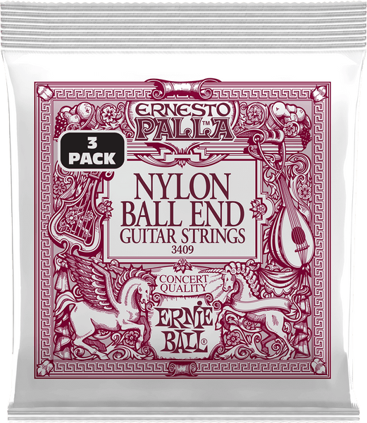 Ernie Ball CORDES CLASSIQUE ERNESTO PALLA NYLON NOIR/DORÉ À BOULE - PACK DE 3