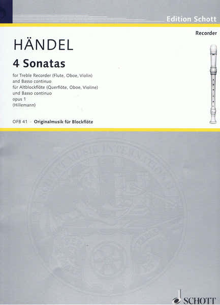 Handel George Frideric - Four Sonatas Op. 1 - Treble Recorder And Basso Continuo Cello Ad Lib.