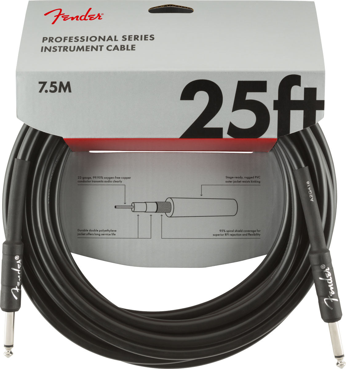 PROFESSIONAL INSTRUMENT CABLE STRAIGHT/STRAIGHT 25' BLACK