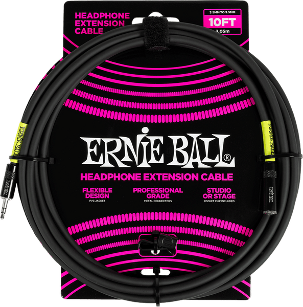 Ernie Ball 3M MINI-JACK TO MINI-JACK STEREO HEADPHONE EXTENSION LEAD BLACK